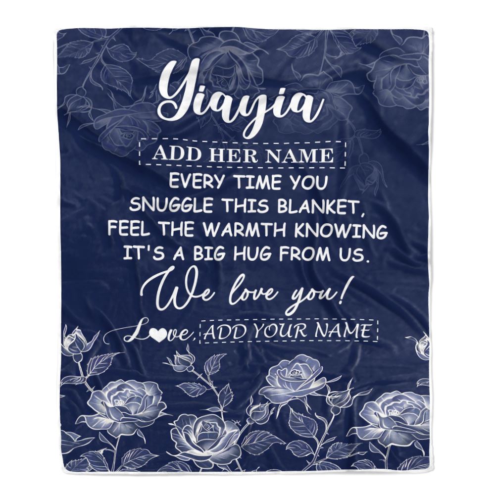 Personalized To My Yiayia Gifts Blanket From Granddaughter Grandson Blue Flower Love You Birthday Gifts For Yiayia Mothers Day Christmas Yiayia Fleece Blanket | siriusteestore