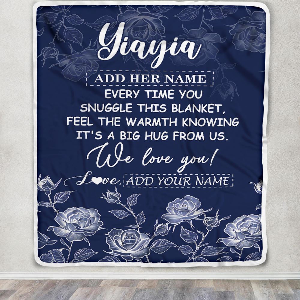 Personalized To My Yiayia Gifts Blanket From Granddaughter Grandson Blue Flower Love You Birthday Gifts For Yiayia Mothers Day Christmas Yiayia Fleece Blanket | siriusteestore