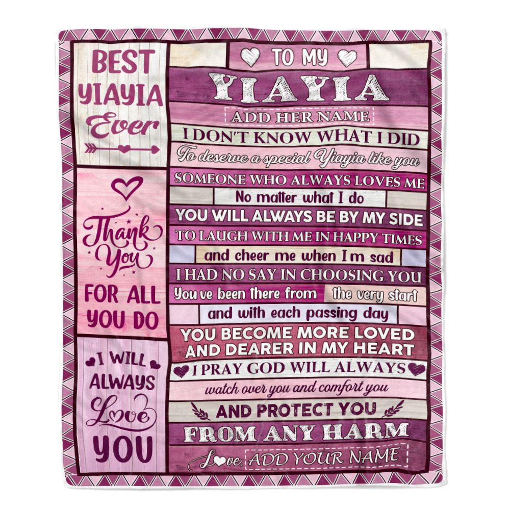 Personalized To My Yiayia Gifts Blanket From Granddaughter Grandson Wood Thank You For All Gifts For Yiayia Mothers Day Birthday Christmas Fleece Blanket | siriusteestore
