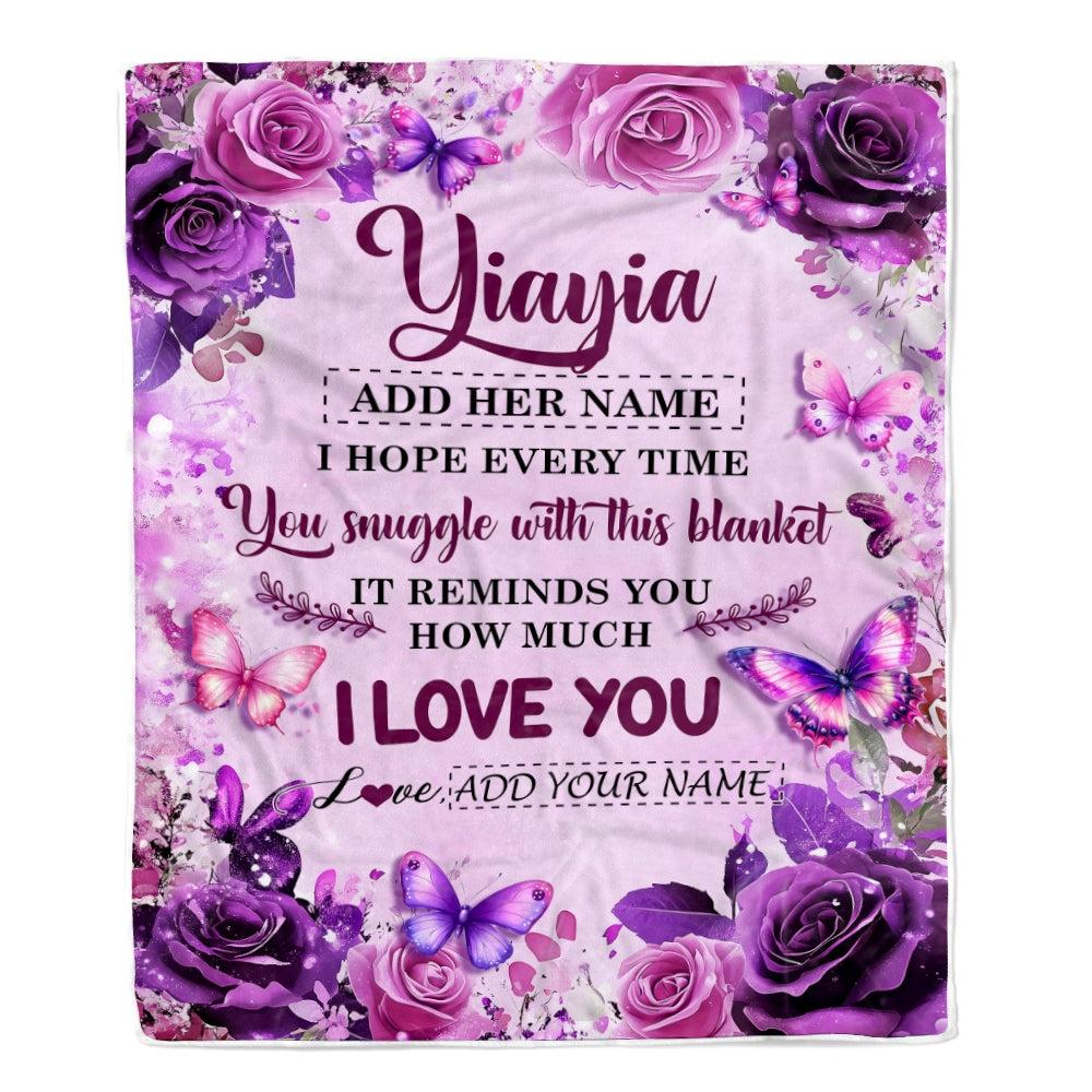 Personalized To My Yiayia Gifts Blanket From Granddaughter Purple Floral Birthday Gifts For Yiayia Mothers Day Thanksgiving Christmas Custom Fleece Blanket | siriusteestore