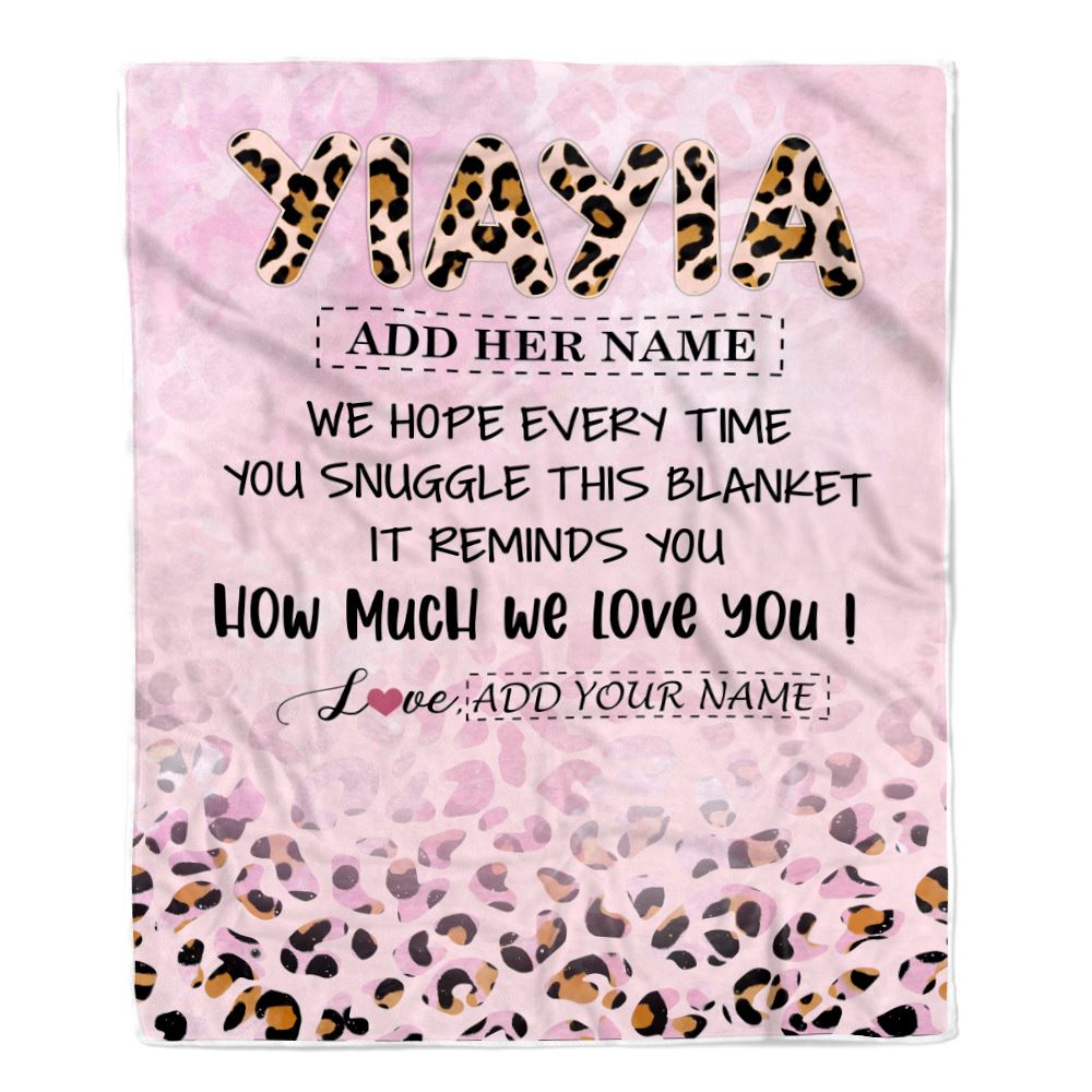 Personalized To My Yiayia Gifts From Granddaughter Blanket Pink Leopard Happy Birthday Gifts For Yiayia Mothers Day Christmas Customized Fleece Throw Blanket | siriusteestore
