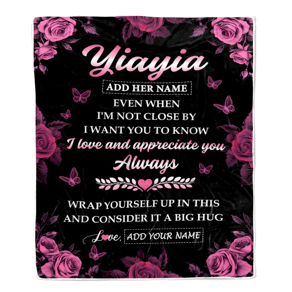Personalized To My Yiayia Gifts From Granddaughter Blanket Rose Floral It A Big Hug Birthday Gift Idea For Yiayia Gifts Christmas Customized Fleece Blanket | siriusteestore