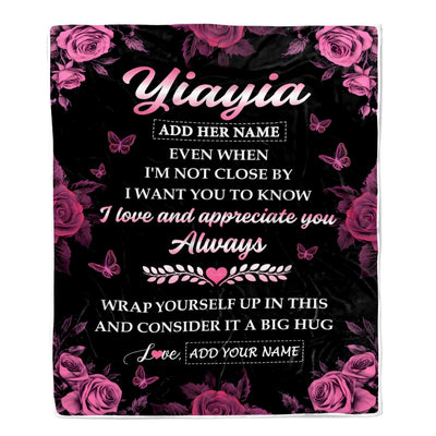 Personalized To My Yiayia Gifts From Granddaughter Blanket Rose Floral It A Big Hug Birthday Gift Idea For Yiayia Gifts Christmas Customized Fleece Blanket | siriusteestore