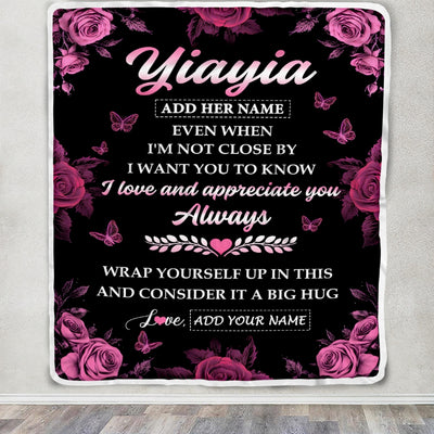 Personalized To My Yiayia Gifts From Granddaughter Blanket Rose Floral It A Big Hug Birthday Gift Idea For Yiayia Gifts Christmas Customized Fleece Blanket | siriusteestore