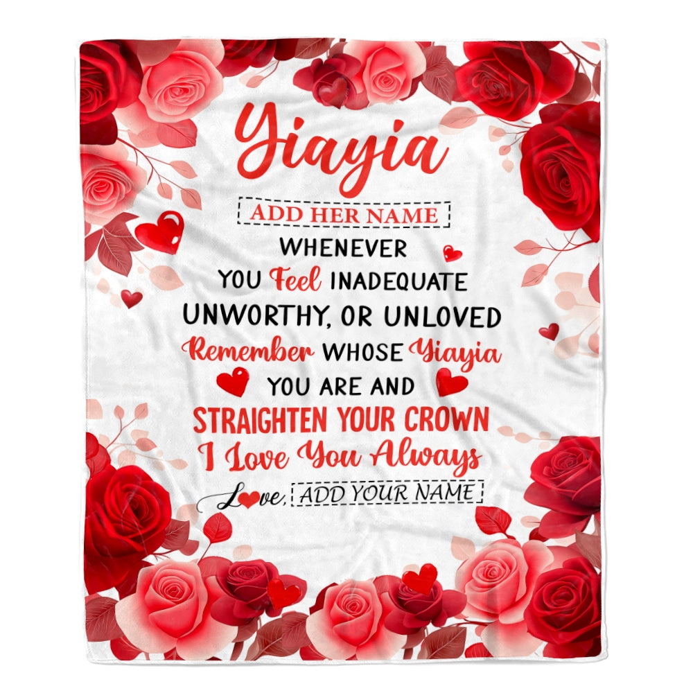 Personalized To My Yiayia Gifts From Granddaughter Blanket Rose Flower Anniversary Birthday Gifts Yiayia Mothers Day Thanksgiving Christmas Fleece Blanket | siriusteestore