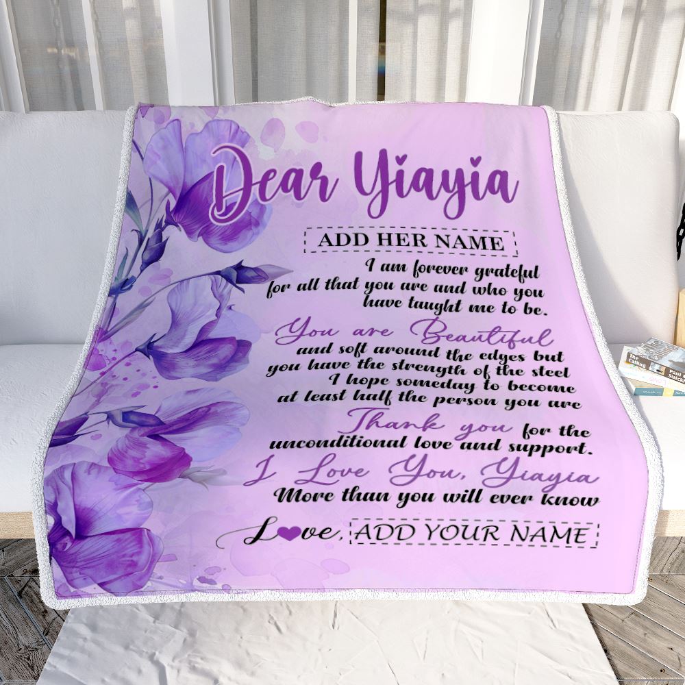 Personalized To My Yiayia Gifts From Granddaughter Grandson Blanket Flower You Are Beautiful Gifts For Yiayia Mothers Day Birthday Christmas Fleece Blanket | siriusteestore
