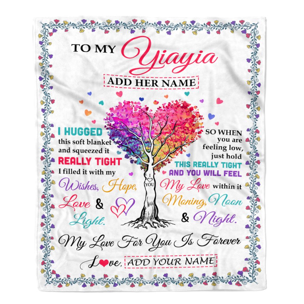 Personalized To My Yiayia Gifts From Granddaughter Hugged Blanket Birthday Gifts For Yiayia Mothers Day Thanksgiving Christmas Customized Fleece Throw Blanket | siriusteestore
