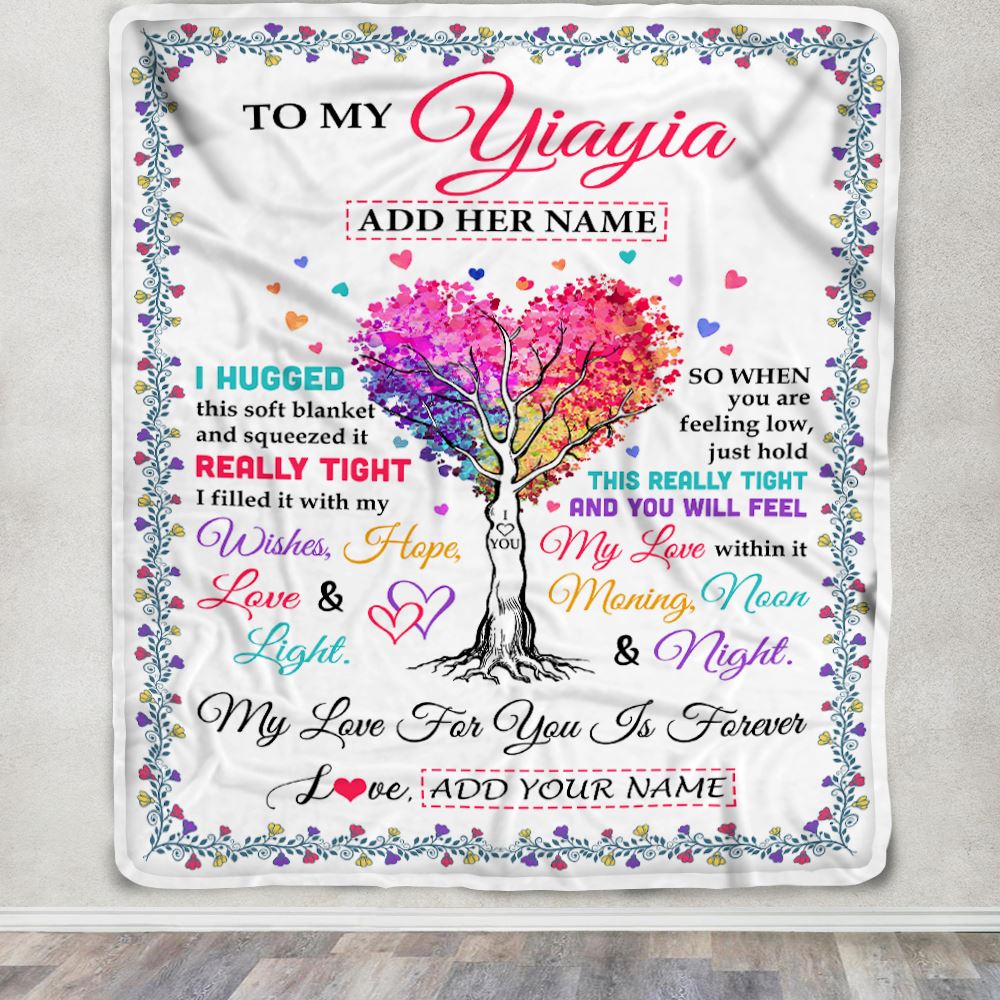 Personalized To My Yiayia Gifts From Granddaughter Hugged Blanket Birthday Gifts For Yiayia Mothers Day Thanksgiving Christmas Customized Fleece Throw Blanket | siriusteestore