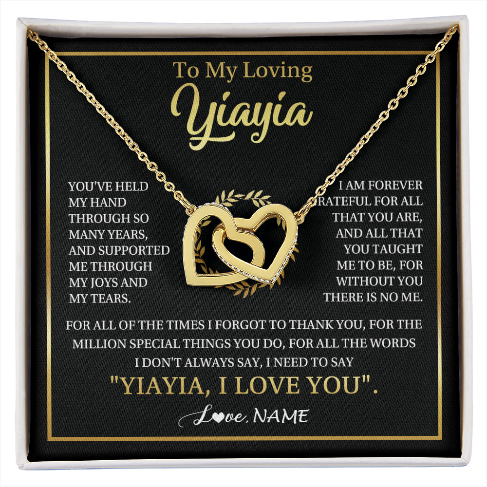 Interlocking Hearts Necklace 18K Yellow Gold Finish | 1 | Personalized To My Yiayia Gifts Necklace From Granddaughter Grandson Grateful Thank You Yiayia Birthday Mothers Day Christmas Customized Gift Box Message Card | siriusteestore