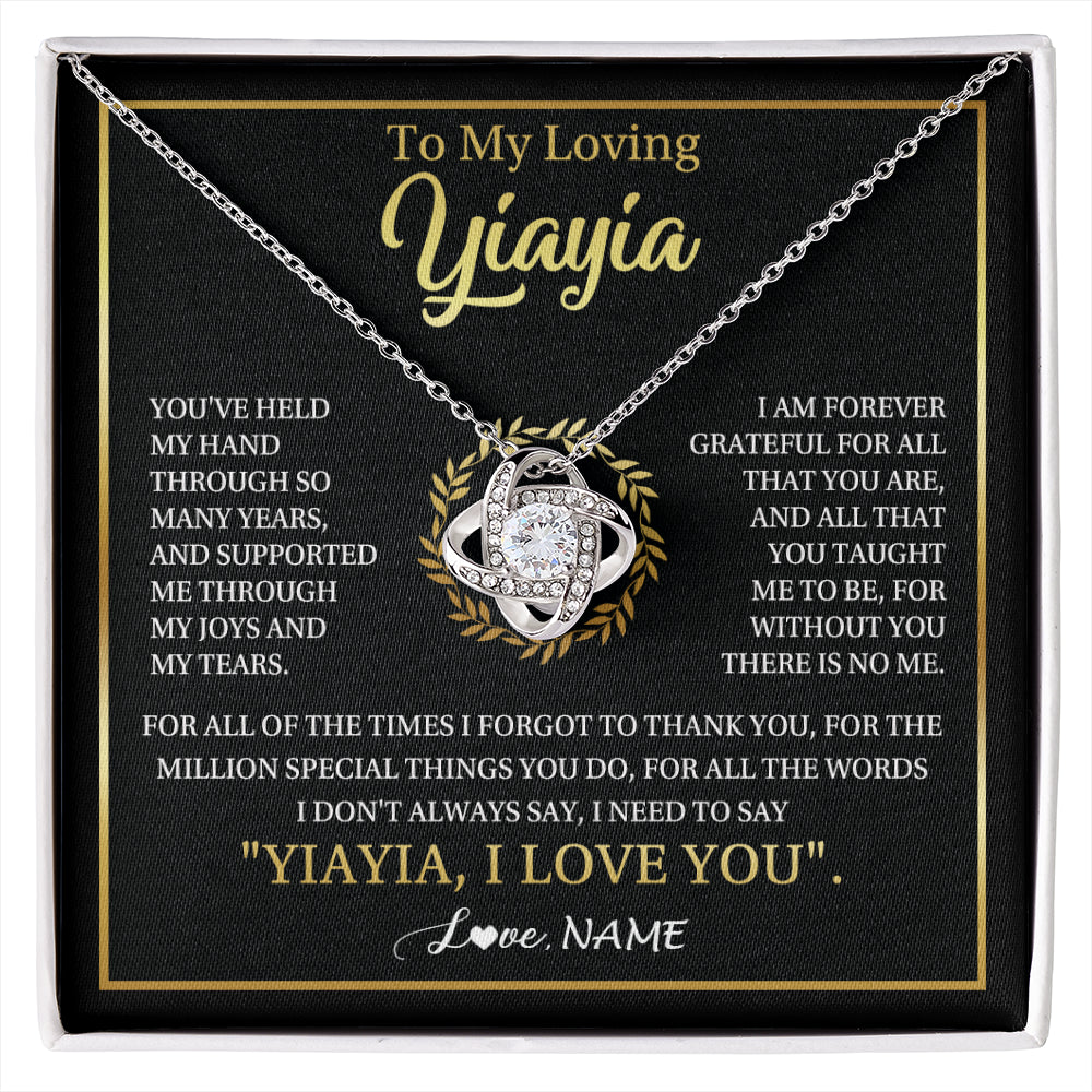 Love Knot Necklace 14K White Gold Finish | 1 | Personalized To My Yiayia Gifts Necklace From Granddaughter Grandson Grateful Thank You Yiayia Birthday Mothers Day Christmas Customized Gift Box Message Card | siriusteestore
