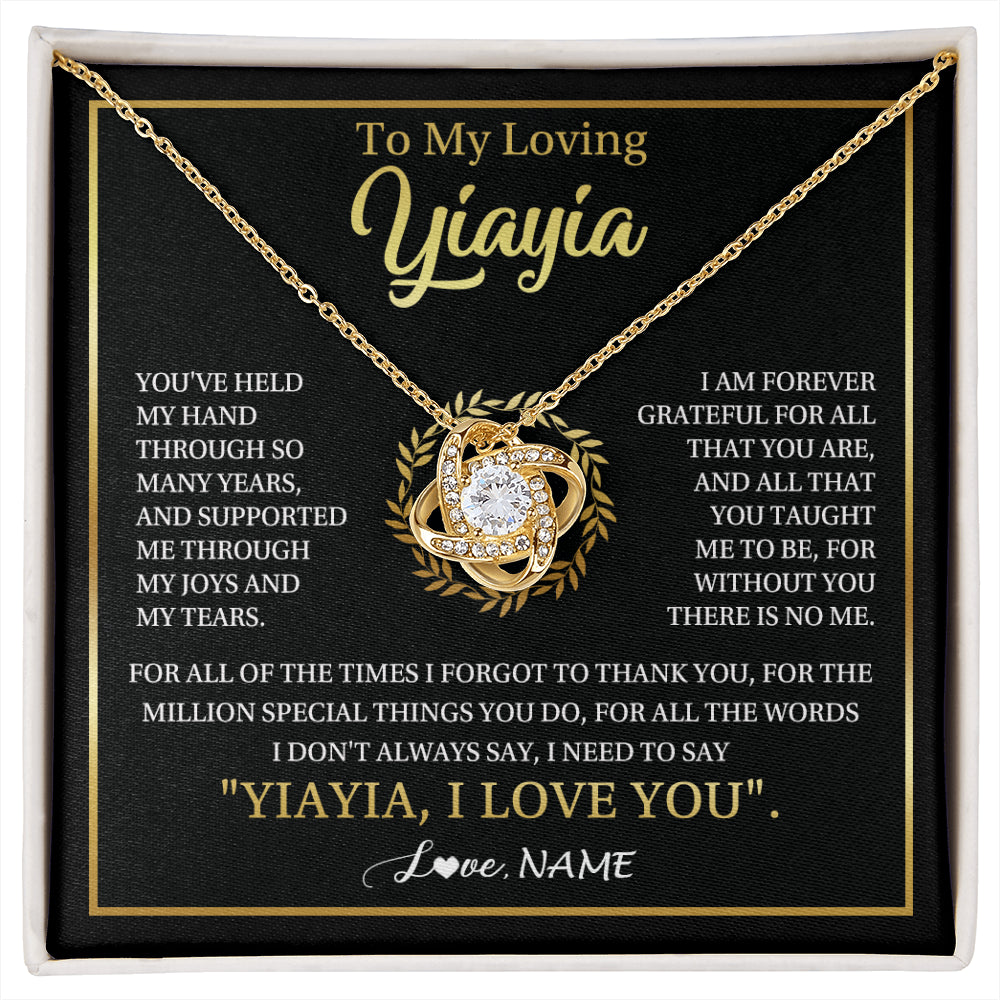 Love Knot Necklace 18K Yellow Gold Finish | 1 | Personalized To My Yiayia Gifts Necklace From Granddaughter Grandson Grateful Thank You Yiayia Birthday Mothers Day Christmas Customized Gift Box Message Card | siriusteestore
