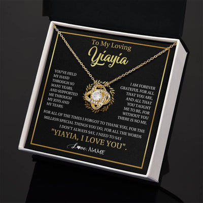 Love Knot Necklace 18K Yellow Gold Finish | 2 | Personalized To My Yiayia Gifts Necklace From Granddaughter Grandson Grateful Thank You Yiayia Birthday Mothers Day Christmas Customized Gift Box Message Card | siriusteestore