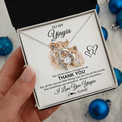 Forever Love Necklace 14K White Gold Finish | 2 | Personalized To My Yiayia Necklace From Granddaughter Thank You Lion Yiayia Gift For Mothers Day Birthday Gift Christmas For Yiayia Gift Box Message Card | siriusteestore