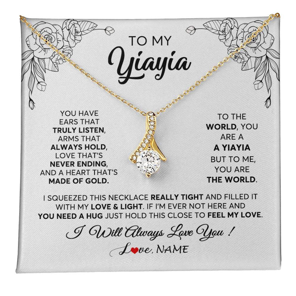 Alluring Beauty Necklace 18K Yellow Gold Finish | 1 | Personalized To My Yiayia Necklace From Grandkids Granddaughter Hold This Close Feel My Love Yiayia Birthday Mothers Day Customized Gift Box Message Card | siriusteestore