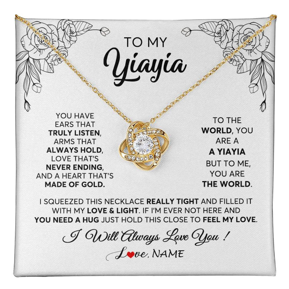 Love Knot Necklace 18K Yellow Gold Finish | 1 | Personalized To My Yiayia Necklace From Grandkids Granddaughter Hold This Close Feel My Love Yiayia Birthday Mothers Day Customized Gift Box Message Card | siriusteestore