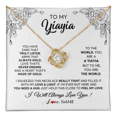 Love Knot Necklace 18K Yellow Gold Finish | 1 | Personalized To My Yiayia Necklace From Grandkids Granddaughter Hold This Close Feel My Love Yiayia Birthday Mothers Day Customized Gift Box Message Card | siriusteestore