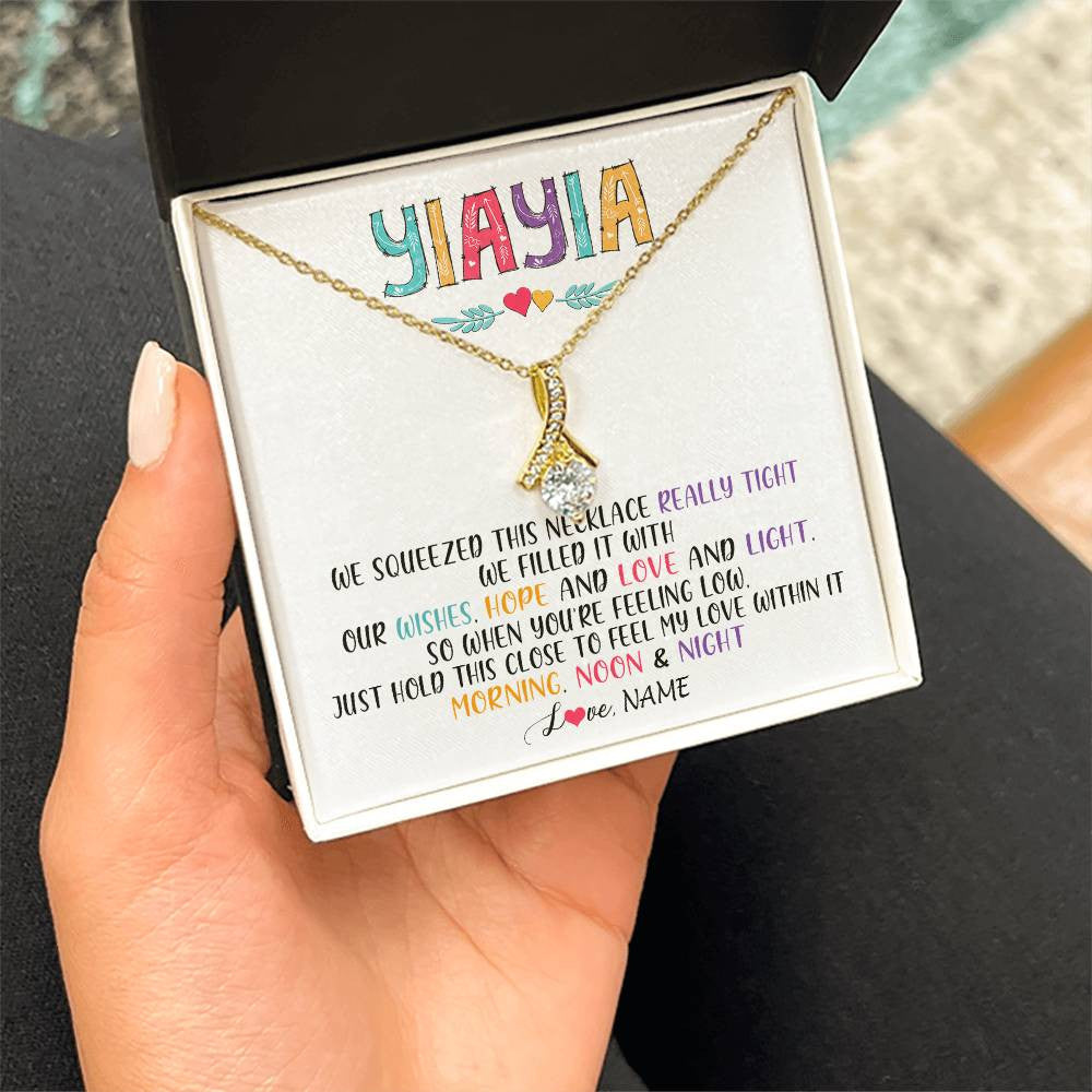 Alluring Beauty Necklace 18K Yellow Gold Finish | 2 | Personalized To My Yiayia Necklace From Grandkids Granddaughter We Squeezed This Necklace Yiayia Birthday Mothers Day Customized Gift Box Message Card | siriusteestore