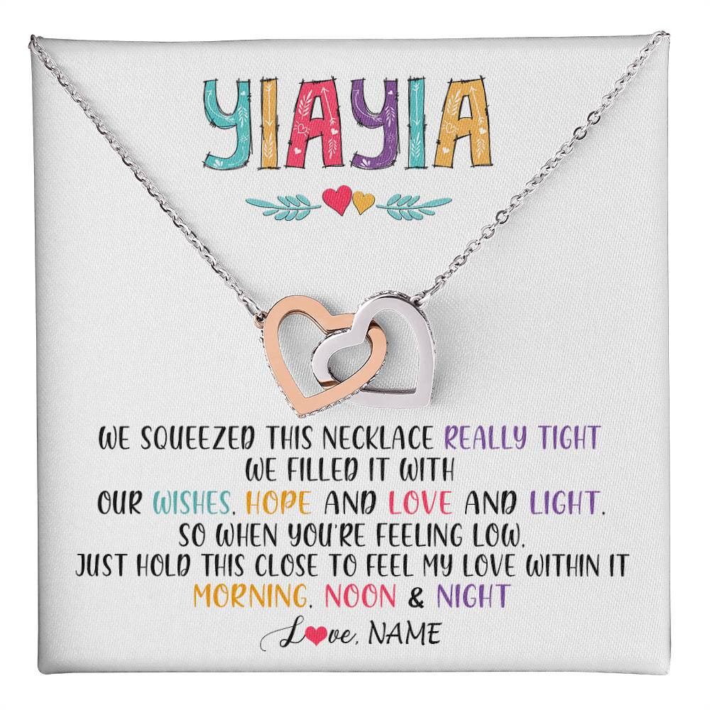 Interlocking Hearts Necklace Stainless Steel & Rose Gold Finish | 1 | Personalized To My Yiayia Necklace From Grandkids Granddaughter We Squeezed This Necklace Yiayia Birthday Mothers Day Customized Gift Box Message Card | siriusteestore