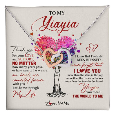 Interlocking Hearts Necklace Stainless Steel & Rose Gold Finish | 1 | Personalized To My Yiayia Necklace From Grandkids Never Forget That I Love You You Mean The World Yiayia Birthday Mothers Day Customized Gift Box Message Card | siriusteestore
