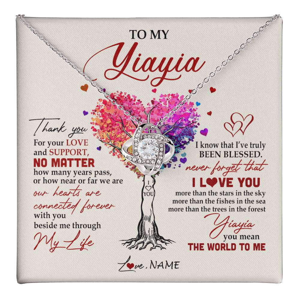 Love Knot Necklace 14K White Gold Finish | 1 | Personalized To My Yiayia Necklace From Grandkids Never Forget That I Love You You Mean The World Yiayia Birthday Mothers Day Customized Gift Box Message Card | siriusteestore