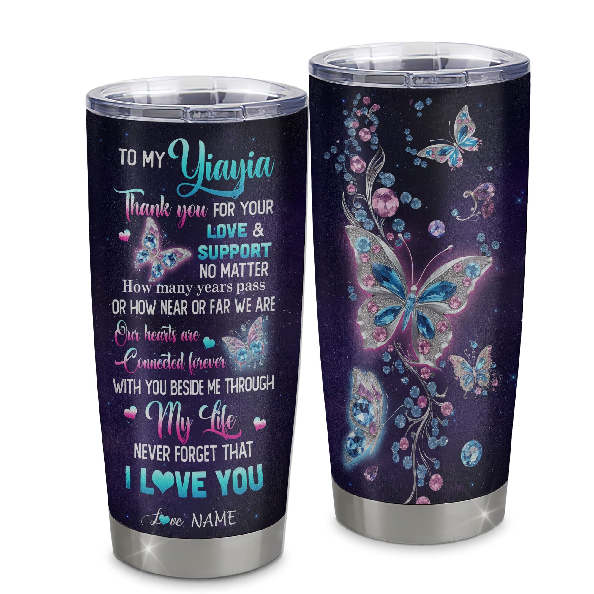 Personalized To My Yiayia Tumbler From Grandkids Granddaughter Butterfly Thank You For Your Love Yiayia Gift Birthday Mothers Day Christmas Custom Travel Mug | siriusteestore