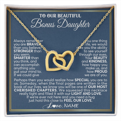 Interlocking Hearts Necklace 18K Yellow Gold Finish | 1 | Personalized To Our Beautiful Bonus Daughter Necklace From Stepmom Stepdad Always Remember Stepdaughter Birthday Christmas Customized Gift Box Message Card | https://siriusteestore.