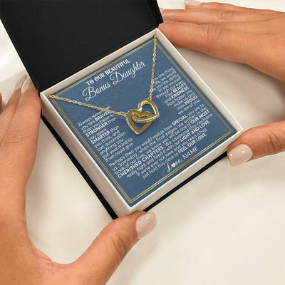 Interlocking Hearts Necklace 18K Yellow Gold Finish | 2 | Personalized To Our Beautiful Bonus Daughter Necklace From Stepmom Stepdad Always Remember Stepdaughter Birthday Christmas Customized Gift Box Message Card | siriusteestore