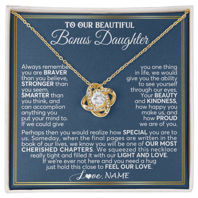 Love Knot Necklace 18K Yellow Gold Finish | 1 | Personalized To Our Beautiful Bonus Daughter Necklace From Stepmom Stepdad Always Remember Stepdaughter Birthday Christmas Customized Gift Box Message Card | siriusteestore