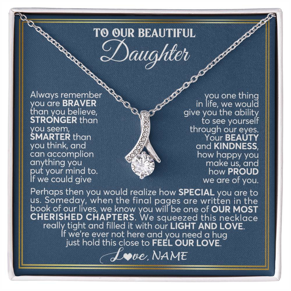 Alluring Beauty Necklace 14K White Gold Finish | 1 | Personalized To Our Beautiful Daughter Necklace From Mom Dad Always Remember Daughter Birthday Graduation Christmas Customized Gift Box Message Card | siriusteestore