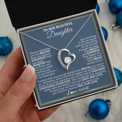 Forever Love Necklace 14K White Gold Finish | 2 | Personalized To Our Beautiful Daughter Necklace From Mom Dad Always Remember Daughter Birthday Graduation Christmas Customized Gift Box Message Card | https://siriusteestore.
