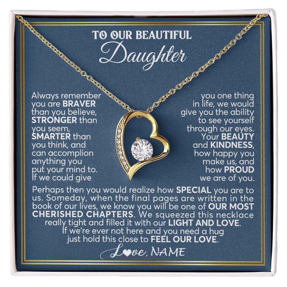 Forever Love Necklace 18K Yellow Gold Finish | 1 | Personalized To Our Beautiful Daughter Necklace From Mom Dad Always Remember Daughter Birthday Graduation Christmas Customized Gift Box Message Card | siriusteestore