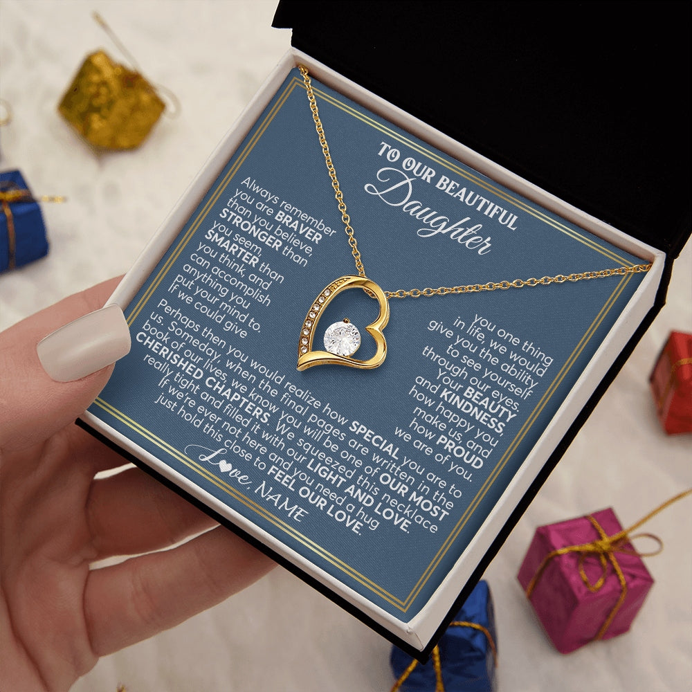 Forever Love Necklace 18K Yellow Gold Finish | 2 | Personalized To Our Beautiful Daughter Necklace From Mom Dad Always Remember Daughter Birthday Graduation Christmas Customized Gift Box Message Card | https://siriusteestore.