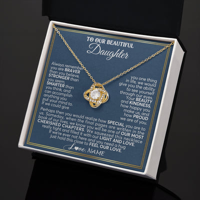 Love Knot Necklace 18K Yellow Gold Finish | 2 | Personalized To Our Beautiful Daughter Necklace From Mom Dad Always Remember Daughter Birthday Graduation Christmas Customized Gift Box Message Card | https://siriusteestore.