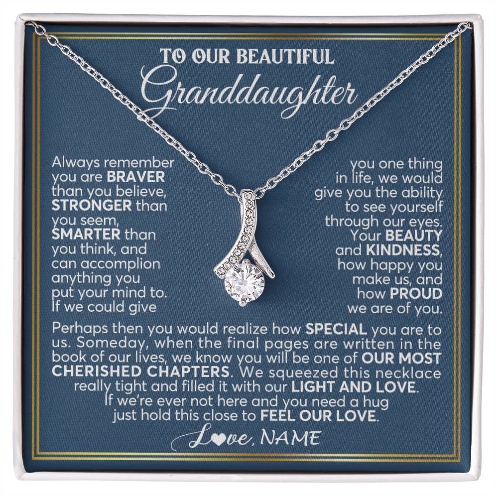 Alluring Beauty Necklace 14K White Gold Finish | 1 | Personalized To Our Beautiful Granddaughter Necklace From Grandma Grandpa Always Remember Granddaughter Birthday Christmas Customized Gift Box Message Card | siriusteestore