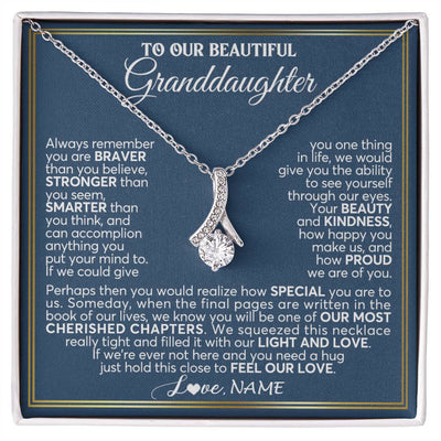 Alluring Beauty Necklace 14K White Gold Finish | 1 | Personalized To Our Beautiful Granddaughter Necklace From Grandma Grandpa Always Remember Granddaughter Birthday Christmas Customized Gift Box Message Card | siriusteestore