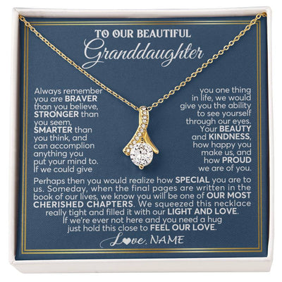 Alluring Beauty Necklace 18K Yellow Gold Finish | 1 | Personalized To Our Beautiful Granddaughter Necklace From Grandma Grandpa Always Remember Granddaughter Birthday Christmas Customized Gift Box Message Card | siriusteestore