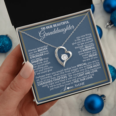 Forever Love Necklace 14K White Gold Finish | 2 | Personalized To Our Beautiful Granddaughter Necklace From Grandma Grandpa Always Remember Granddaughter Birthday Christmas Customized Gift Box Message Card | https://siriusteestore.