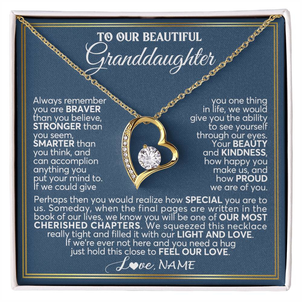 Forever Love Necklace 18K Yellow Gold Finish | 1 | Personalized To Our Beautiful Granddaughter Necklace From Grandma Grandpa Always Remember Granddaughter Birthday Christmas Customized Gift Box Message Card | siriusteestore