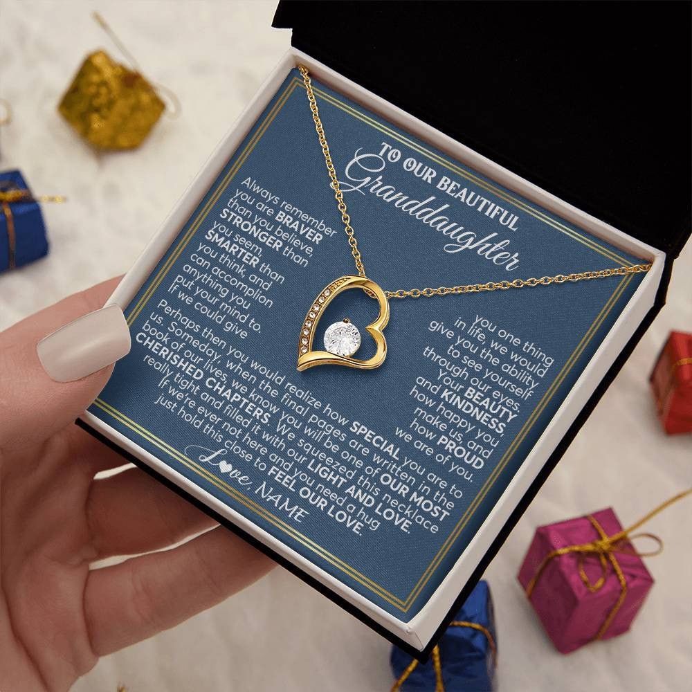 Forever Love Necklace 18K Yellow Gold Finish | 2 | Personalized To Our Beautiful Granddaughter Necklace From Grandma Grandpa Always Remember Granddaughter Birthday Christmas Customized Gift Box Message Card | siriusteestore