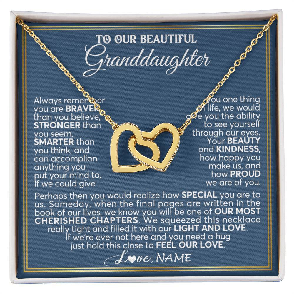Interlocking Hearts Necklace 18K Yellow Gold Finish | 1 | Personalized To Our Beautiful Granddaughter Necklace From Grandma Grandpa Always Remember Granddaughter Birthday Christmas Customized Gift Box Message Card | siriusteestore