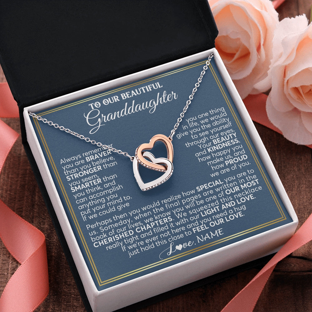Interlocking Hearts Necklace Stainless Steel & Rose Gold Finish | 2 | Personalized To Our Beautiful Granddaughter Necklace From Grandma Grandpa Always Remember Granddaughter Birthday Christmas Customized Gift Box Message Card | https://siriusteestore.