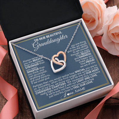 Interlocking Hearts Necklace Stainless Steel & Rose Gold Finish | 2 | Personalized To Our Beautiful Granddaughter Necklace From Grandma Grandpa Always Remember Granddaughter Birthday Christmas Customized Gift Box Message Card | https://siriusteestore.