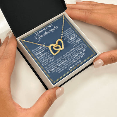 Interlocking Hearts Necklace 18K Yellow Gold Finish | 2 | Personalized To Our Beautiful Granddaughter Necklace From Grandma Grandpa Always Remember Granddaughter Birthday Christmas Customized Gift Box Message Card | https://siriusteestore.