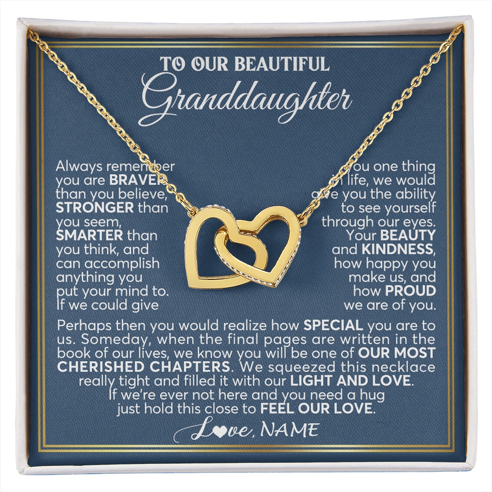 Interlocking Hearts Necklace 18K Yellow Gold Finish | 1 | Personalized To Our Beautiful Granddaughter Necklace From Grandma Grandpa Always Remember Granddaughter Birthday Christmas Customized Gift Box Message Card | https://siriusteestore.