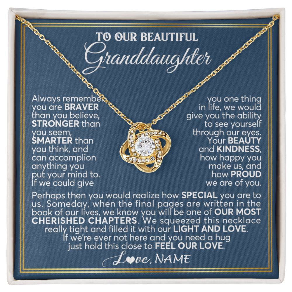 Love Knot Necklace 18K Yellow Gold Finish | 1 | Personalized To Our Beautiful Granddaughter Necklace From Grandma Grandpa Always Remember Granddaughter Birthday Christmas Customized Gift Box Message Card | siriusteestore