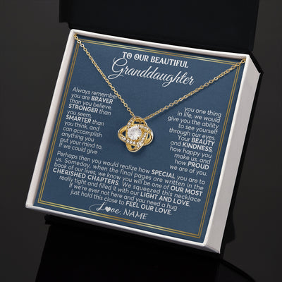 Love Knot Necklace 18K Yellow Gold Finish | 2 | Personalized To Our Beautiful Granddaughter Necklace From Grandma Grandpa Always Remember Granddaughter Birthday Christmas Customized Gift Box Message Card | https://siriusteestore.