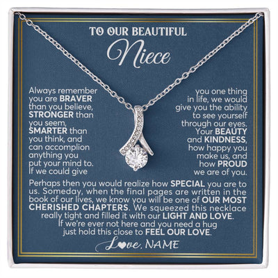 Alluring Beauty Necklace 14K White Gold Finish | 1 | Personalized To Our Beautiful Niece Necklace From Aunt Uncle Always Remember Stepdaughter Birthday Graduation Christmas Customized Gift Box Message Card | siriusteestore