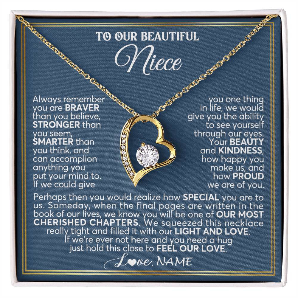 Forever Love Necklace 18K Yellow Gold Finish | 1 | Personalized To Our Beautiful Niece Necklace From Aunt Uncle Always Remember Stepdaughter Birthday Graduation Christmas Customized Gift Box Message Card | siriusteestore