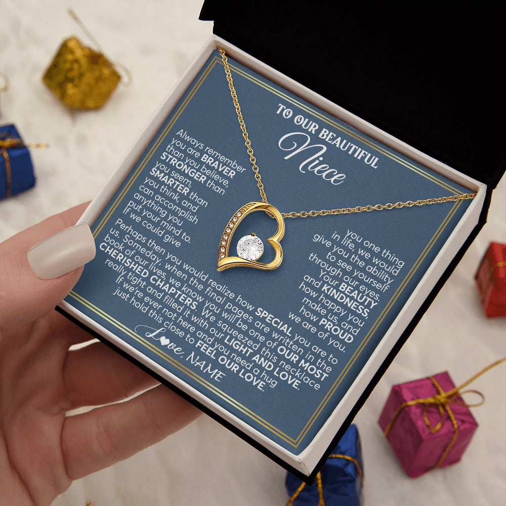 Forever Love Necklace 18K Yellow Gold Finish | 2 | Personalized To Our Beautiful Niece Necklace From Aunt Uncle Always Remember Stepdaughter Birthday Graduation Christmas Customized Gift Box Message Card | https://siriusteestore.