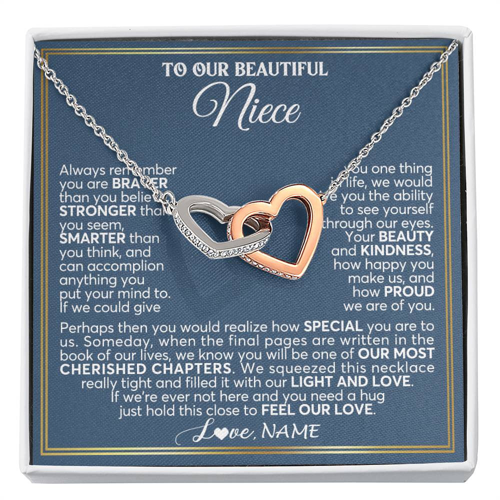 Interlocking Hearts Necklace Stainless Steel & Rose Gold Finish | 1 | Personalized To Our Beautiful Niece Necklace From Aunt Uncle Always Remember Stepdaughter Birthday Graduation Christmas Customized Gift Box Message Card | siriusteestore
